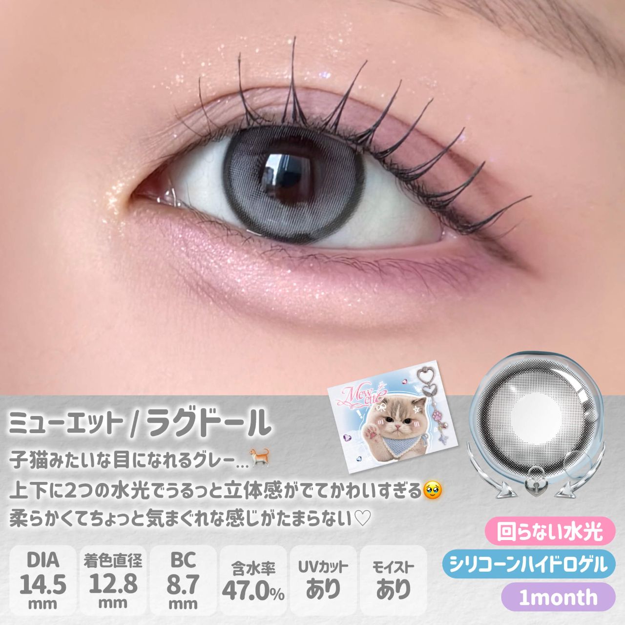 ミューエット シリコーン ハイドロゲル／シリコン（Mewette silicone hydrogel）【11月初旬発売予定】 ラグドール【回らない水光】