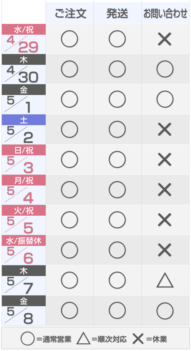 GW期間中の営業に関してのお知らせ