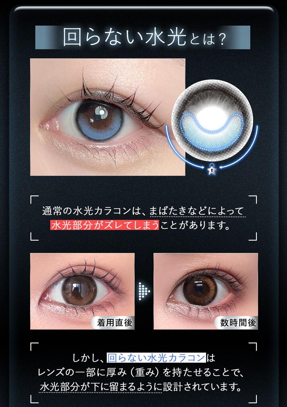 回らない水光・軸固定カラコンとは
