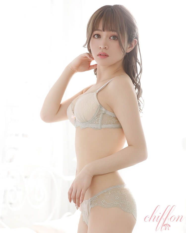フェミニンアイラッシュレースブラ＆フルバックショーツ グレー
