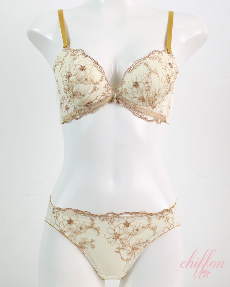 フェミニンフラワーブラ＆フルバックショーツ イエロー | カラコン通販