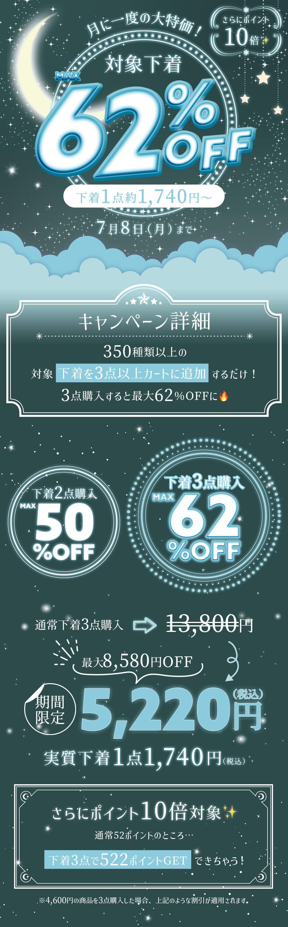 期間限定！Chiffon（シフォン）の対象下着MAX62％OFF